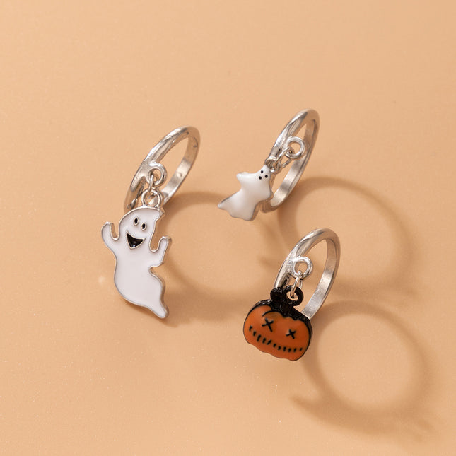 Fantasma naranja calabaza negro horror fantasma Halloween divertido anillo conjunto 3 piezas