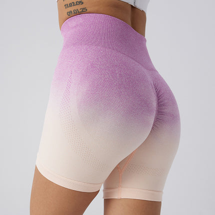 Pantalones cortos deportivos de yoga de cintura alta con degradado para mujer