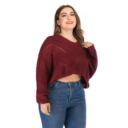Wholesale Women's Plus Size Fall Winter Long Sleeve Short Sweater Knitwear