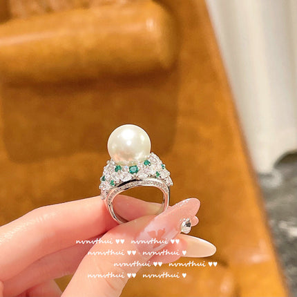 Flower Pearl Ring 18K Gold Plated Seawater Shell Bead Zircon Ring