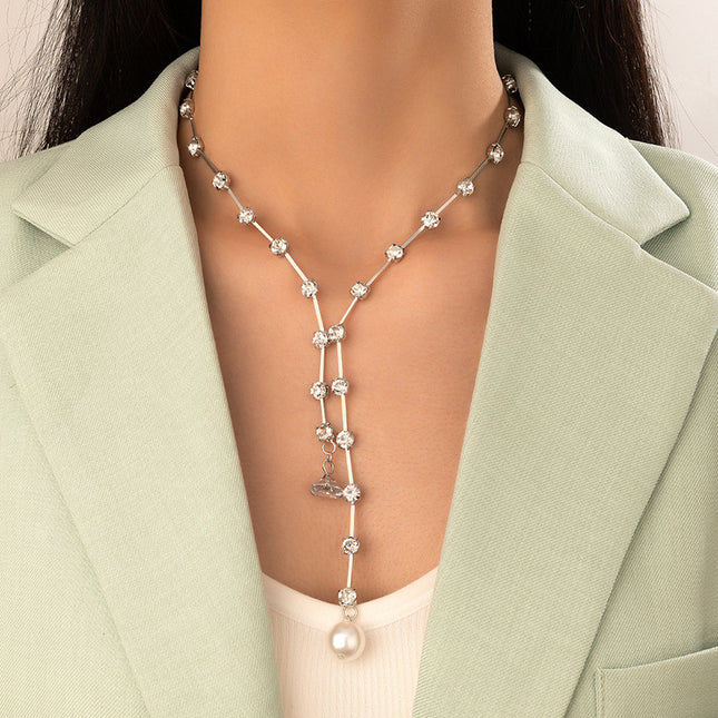 Rhinestone Pearl Geometric Simple Single Layer Necklace