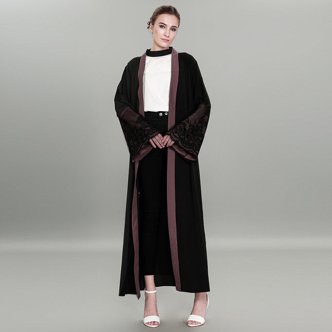 Damen Plus Size Panel Mulism Abaya bestickte Strickjacke