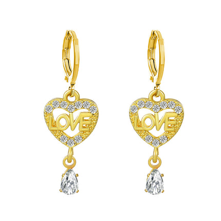Rhinestone Tassel Earrings Fashion Geometric Alphabet Heart Earrings