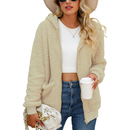Wholesale Women's Long Sleeve Hooded Puff Puff Fleece Jacket