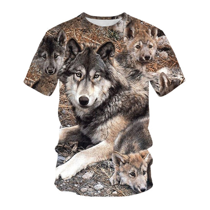 Camiseta de manga corta con estampado digital 3D Fox Wolf para hombre de verano