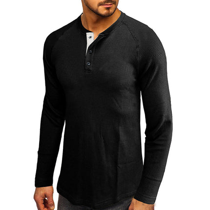 Wholesale Men's Fall Winter Half Open Collar Solid Color Long Sleeve T-Shirt