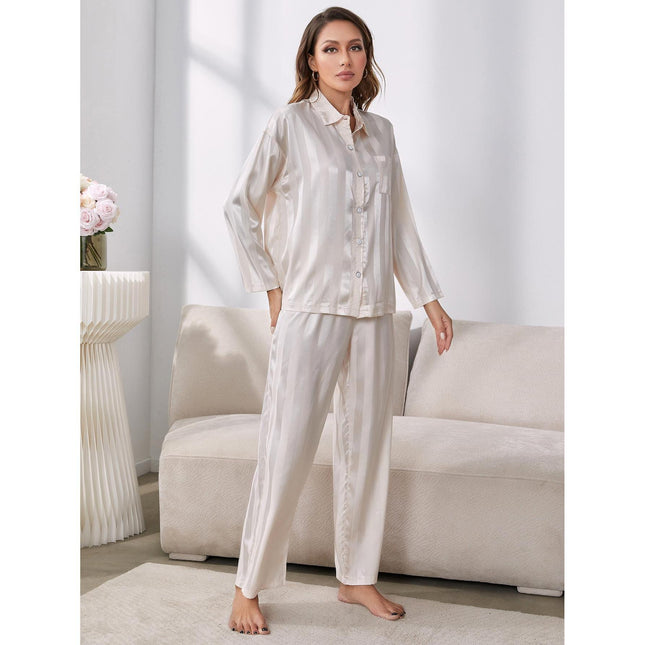 Pajamas Imitation Silk Long Sleeves Homewear Set