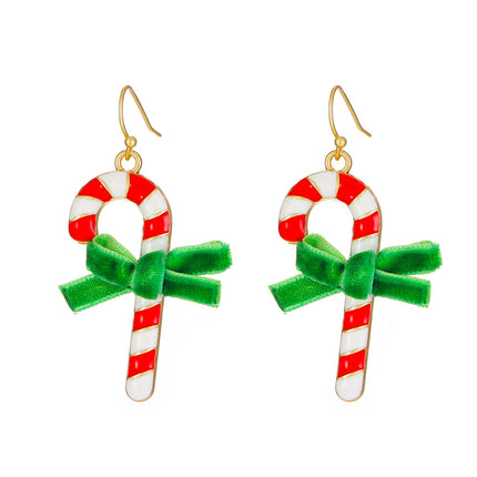 Christmas Creative Cane Christmas Gift Bell Christmas Tree Earrings