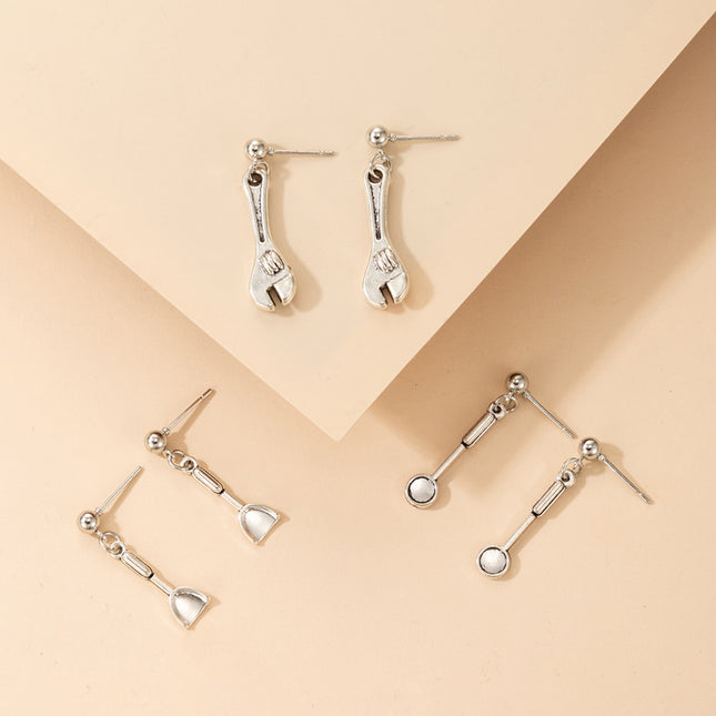 Fun Cartoon Cute Kitchen Tools 3 Pairs Silver Stud Earrings Set