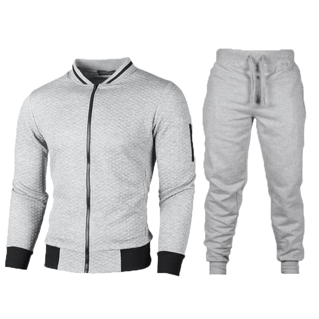 Wholesale Men's Stand Collar Plaid Cardigan Zipper Hoodies Jacket Jogger Two Piece Set