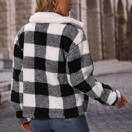 Wholesale Ladies Lapel Long Sleeve Zipper Double Fleece Casual Jacket