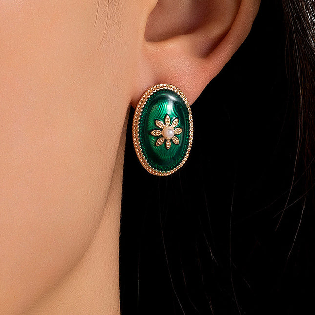 Grüne Öltropfen-Blumen-Perlen-Erholungsort-Ohrringe