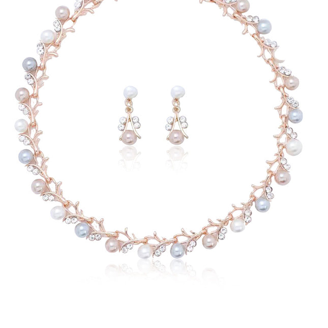 Cadena de clavícula de dos piezas de pendientes de collar con colgante de perlas de moda al por mayor