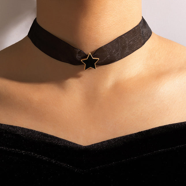 Collar de collar de malla de pentagrama de aceite de goteo negro de moda al por mayor