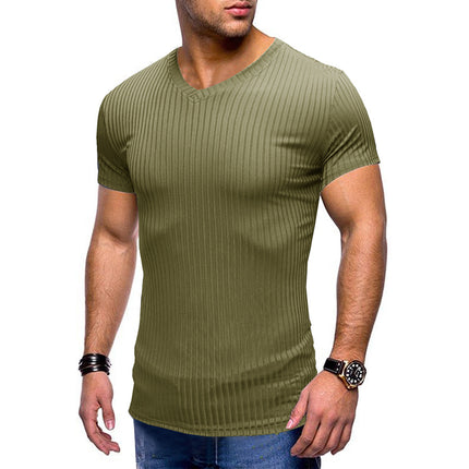 Wholesale Men's Summer Sports Fitness Short Sleeve Slim V Neck T-Shirt