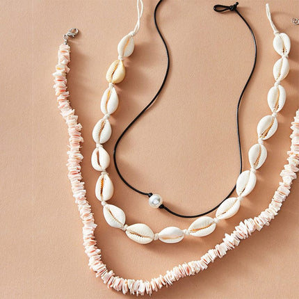 White Shell Pearl Braided Three Layer Necklace