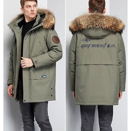 Wholesale Men's Winter Plus Size Hooded Large Fur Collar Down Coat