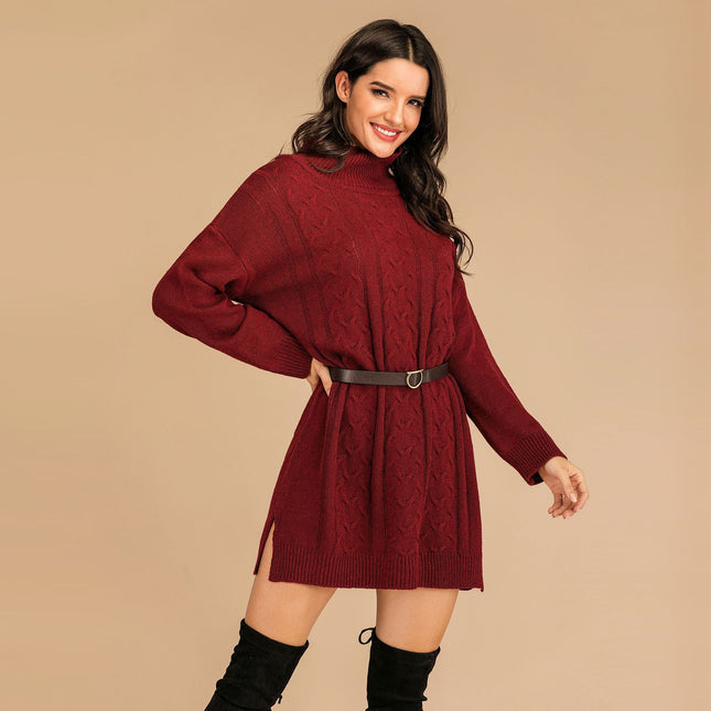 Suéter torcido de longitud media de cuello alto de otoño invierno para mujer