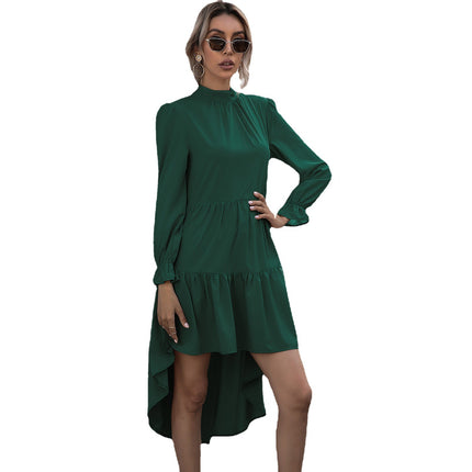 Wholesale Women's Pleated Crossover Long Sleeve Swallowtail Cake Dress