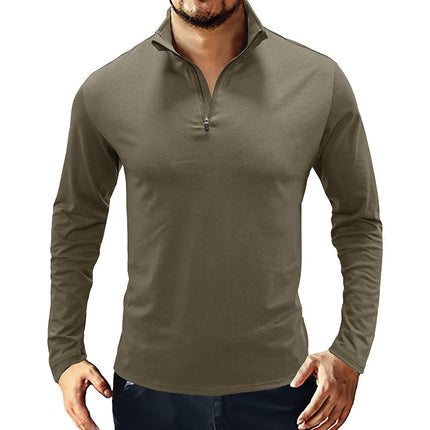 Wholesale Men's Autumn Stand Collar Zipper Polo Shirt Long Sleeve T-Shirt