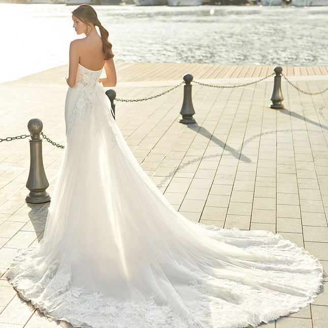 Vestido de novia principal de sirena con encaje de novia