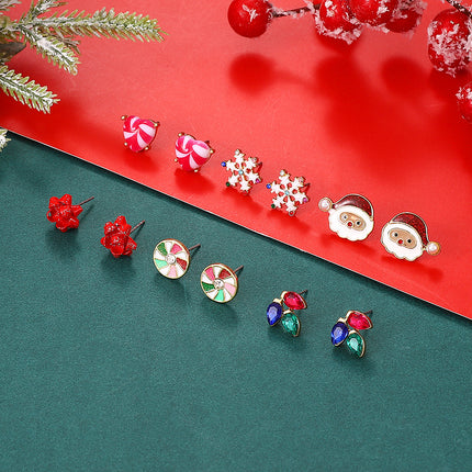 Wholesale Christmas Snowflake Elk Santa Claus Earrings Six Pieces