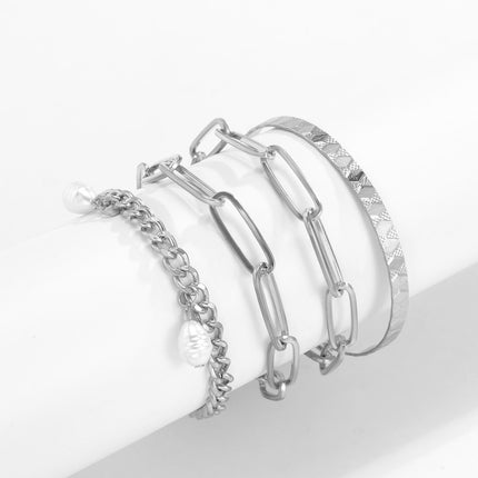 Shaped Pearl Pendant Bracelet Metal Chain Geometric Bracelet