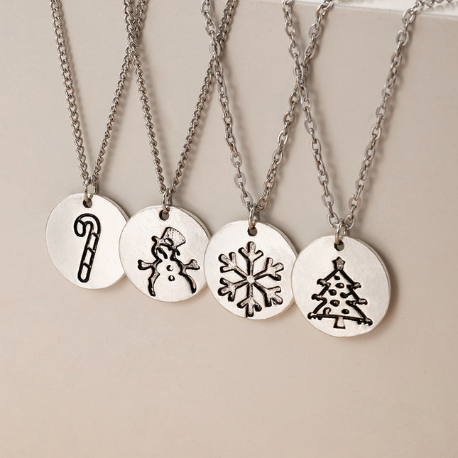 Christmas Snowflake Necklace Set of Four Geometric Round Snowman Necklace Set
