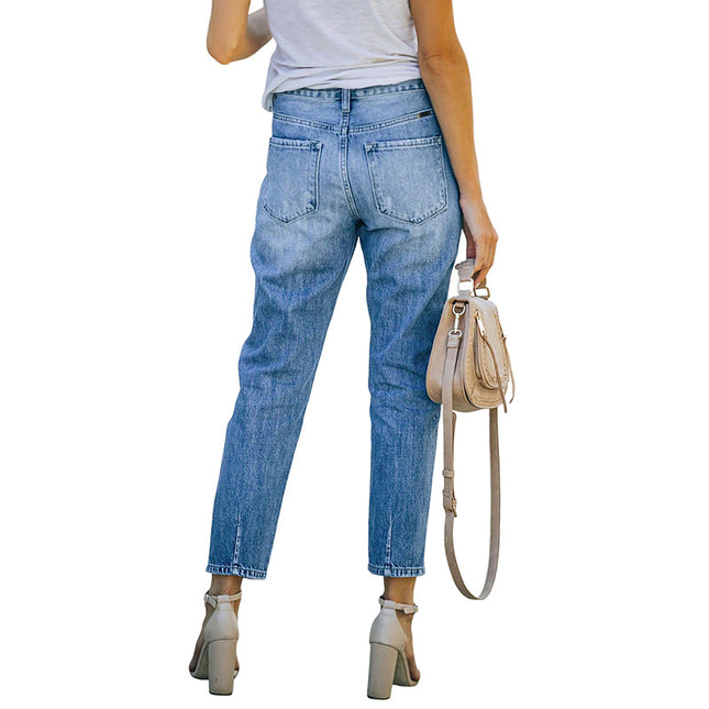 Wholesale Women's Denim Jeans with Ripped Lacquer