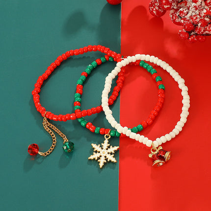 Christmas Colorful Rice Beads Snowflake Bell Bracelet