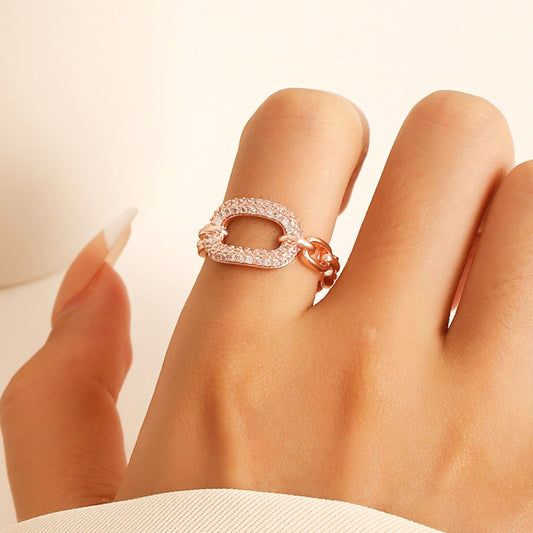 Rhinestone Hollow Chain Ring Fashion Square Open Finger Ring
