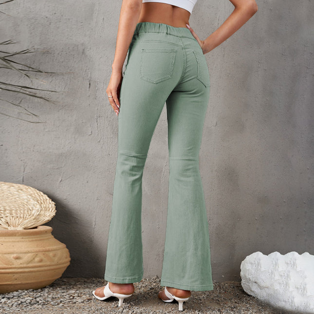 Hohe Taille, hochelastische Damen-Denim-Jeans mit weitem Bein