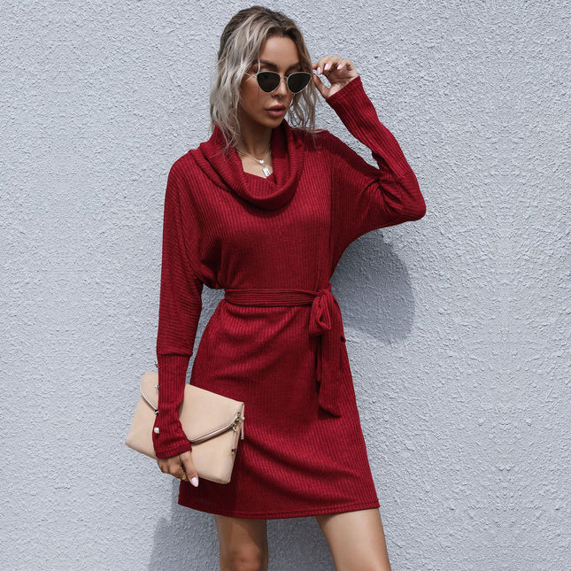 Wholesale Ladies Autumn Knitwear Long Sleeve Mid Length Sweater Dress