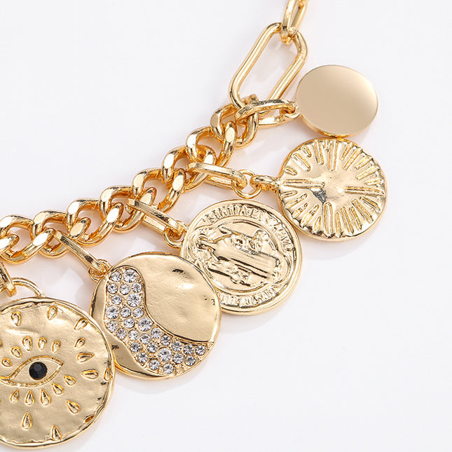 Fashion Coin Strass geprägte kleine Lätzchen-Halskette mit Anhänger