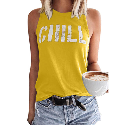 Camiseta sin mangas con estampado de eslogan y letras sueltas para mujer