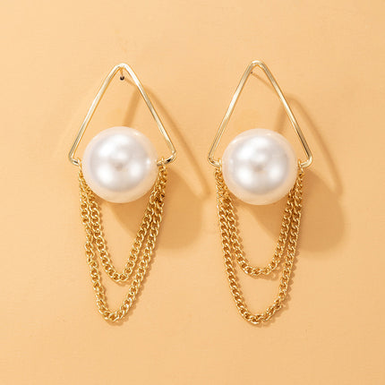 Wholesale Fashion Pearl Chain Tassel Geometric Irregular Earrings