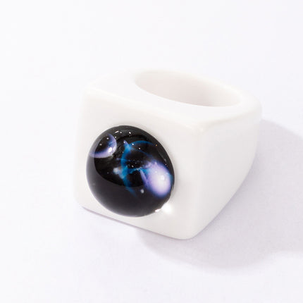 Wholesale Fashion Starry Square White Resin Ring