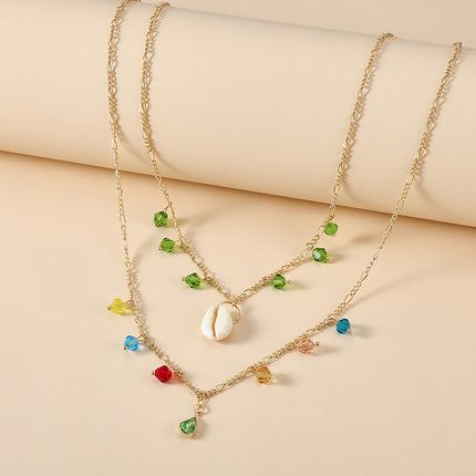 Shell Quaste Legierung Farbe Reis Perle Wassertropfen zwei Schichten Halskette Set