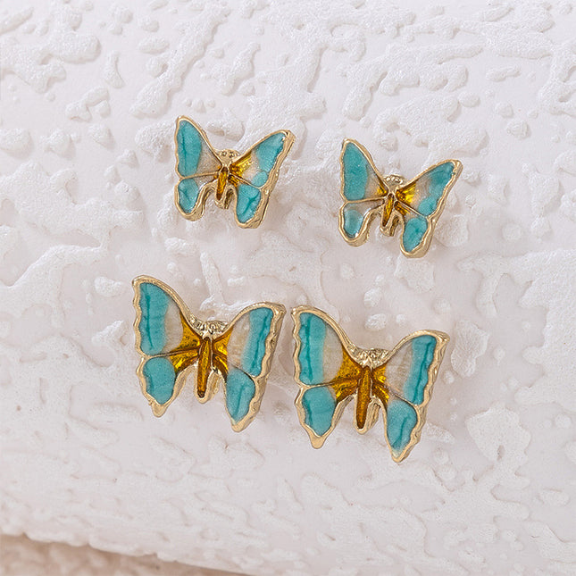 Resin Alloy Colorful Butterfly Animal Earrings Set of Two