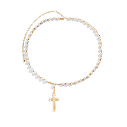 Retro Pattern Cross Waist Chain Beaded Pearl Body Chain