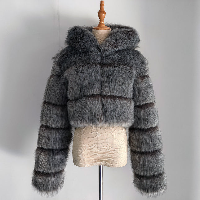 Wholesale Ladies Winter Fashion Plus Size Warm Faux Fur Coat
