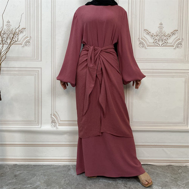 Vestido de mujer de manga larga con abrigo Abaya, conjunto de 2 piezas