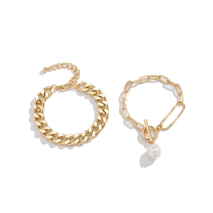 Conjunto de pulsera colgante de perla de imitación simple joyería de cadena de metal