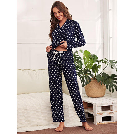 Pyjamas Star Print Cardigan Langarm Homewear Set