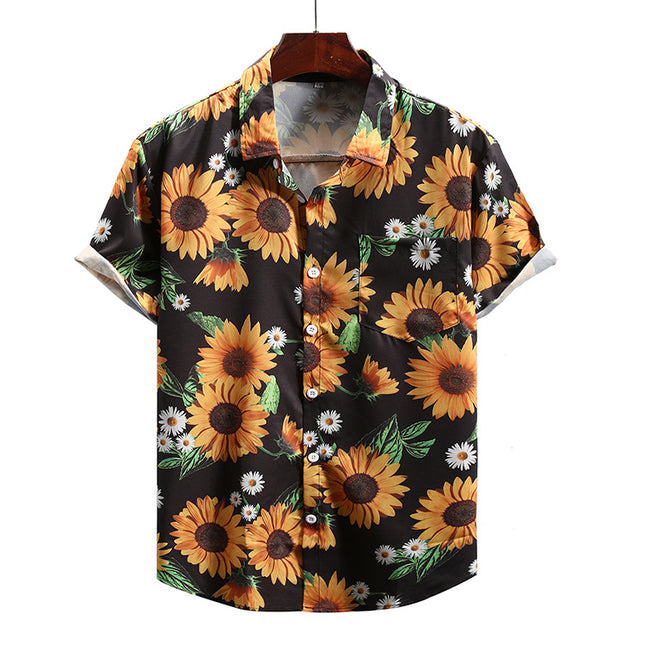 Wholesale Men's Summer Plus Size Short Sleeve Slim Print Shirts Tops