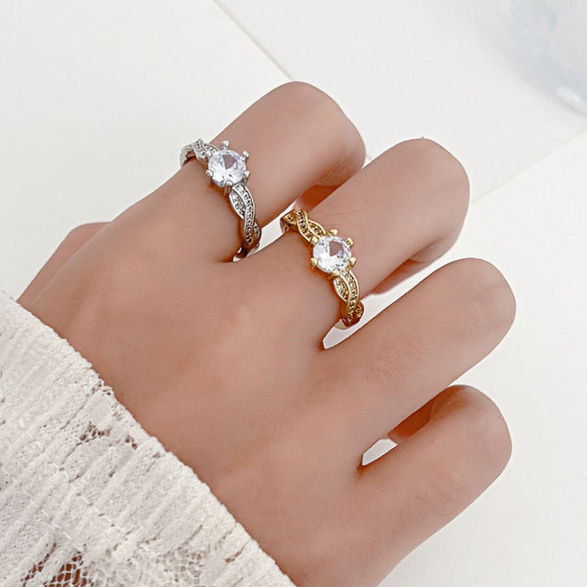 Anillo de circón simple Anillo de dedo índice torcido con diamantes de imitación de moda