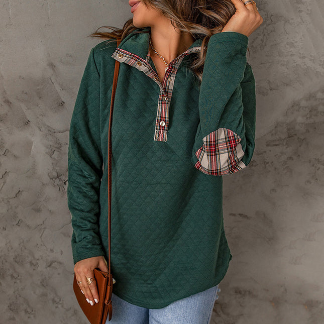Wholesale Women's Check Color Contrast Loose Long Sleeve Sweatshirt
