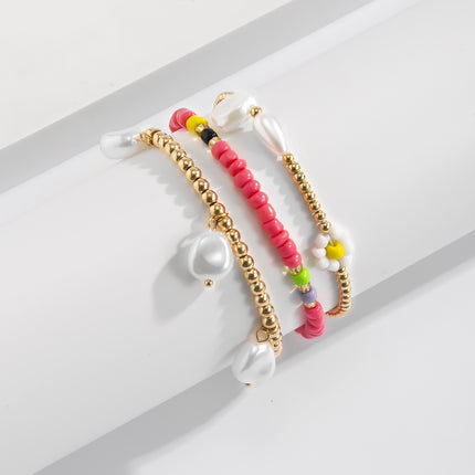 Simple Imitation Pearl Flower Bead Bracelet Set