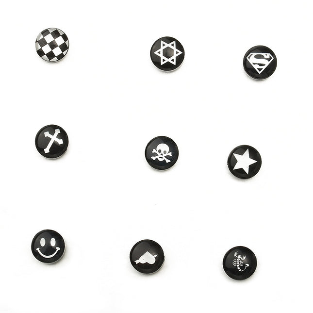 Creative Round Pentagram Skull Magnet Stud Earrings