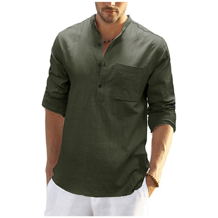 Wholesale Men's Fall Winter Long Sleeve Tops Loose Linen Shirts